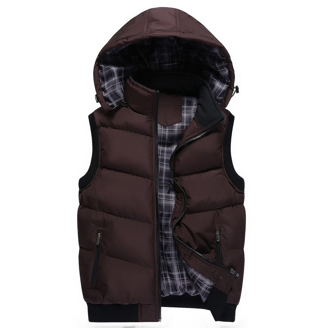 Men Quilted Sleeveless Quilted Vest with Hood and Ribbed Cuffs Mune Fashion