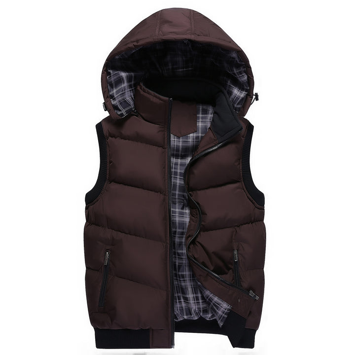 Men Quilted Sleeveless Quilted Vest with Hood and Ribbed Cuffs Mune Fashion