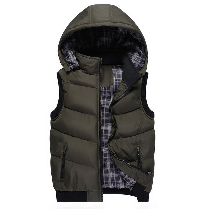 Men Quilted Sleeveless Quilted Vest with Hood and Ribbed Cuffs Mune Fashion