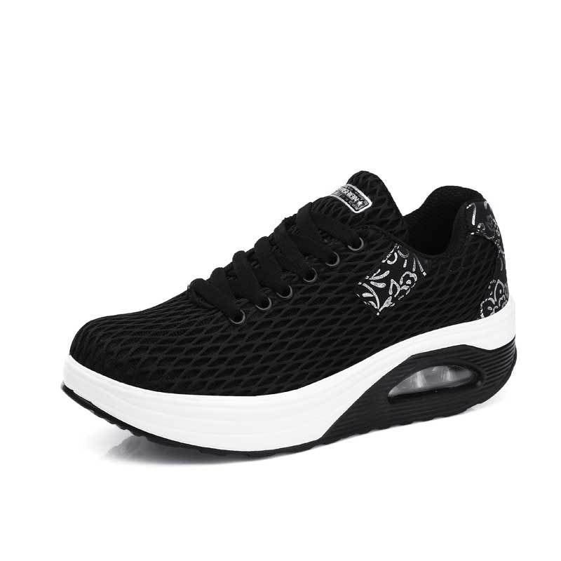 Women's breathable mesh comfort sneakers with air cushioning and ergonomic wedge sole Mune Fashion