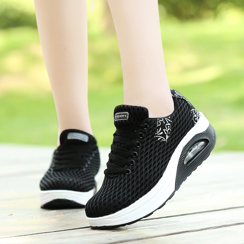 Women's breathable mesh comfort sneakers with air cushioning and ergonomic wedge sole Mune Fashion