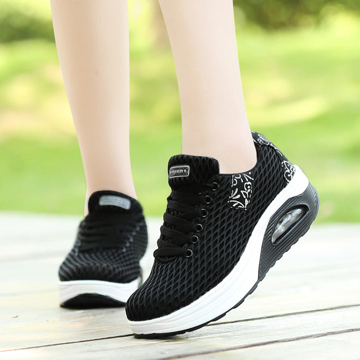 Women's breathable mesh comfort sneakers with air cushioning and ergonomic wedge sole Mune Fashion