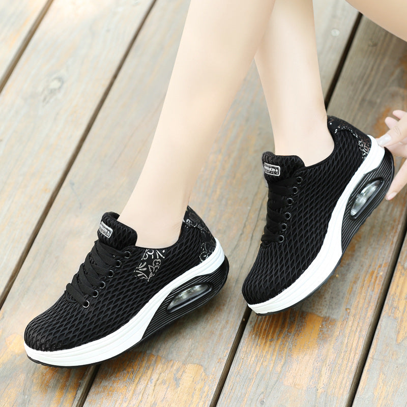 Women's breathable mesh comfort sneakers with air cushioning and ergonomic wedge sole Mune Fashion