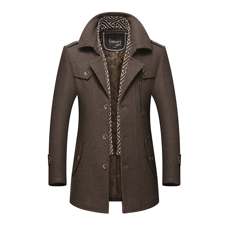 Men's Smart-Casual Wool Blend Coat with Hidden Quilted Inner Jacket and Shoulder Epaulettes Mune Fashion