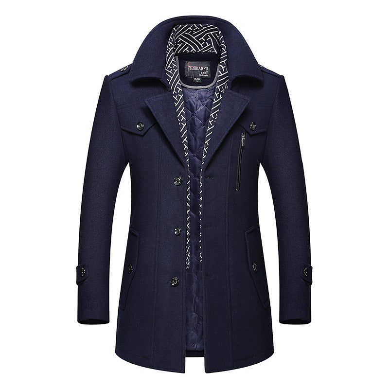 Men's Smart-Casual Wool Blend Coat with Hidden Quilted Inner Jacket and Shoulder Epaulettes Mune Fashion