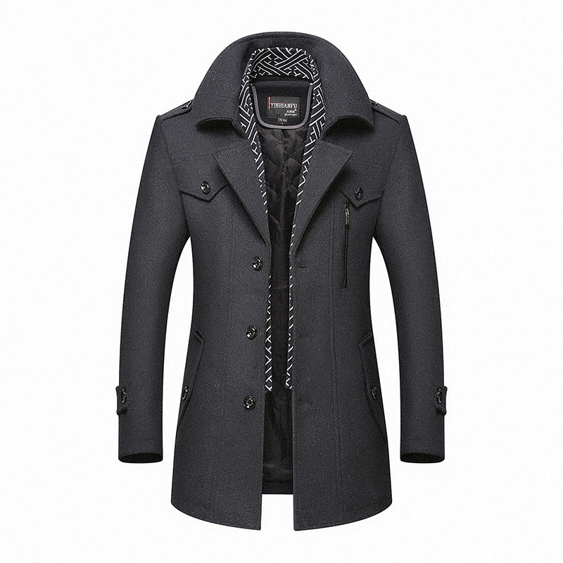 Men's Smart-Casual Wool Blend Coat with Hidden Quilted Inner Jacket and Shoulder Epaulettes Mune Fashion