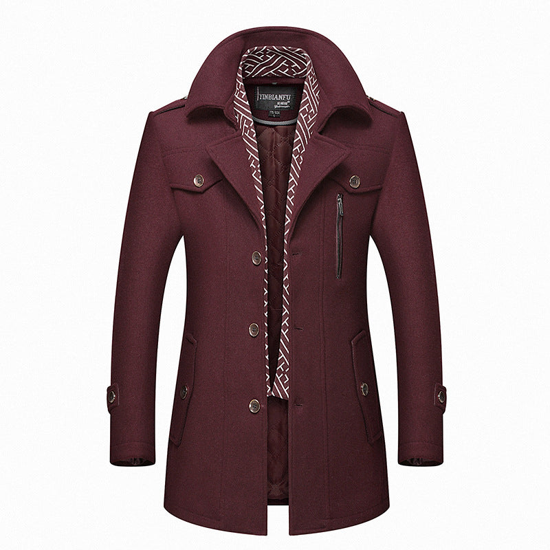 Men's Smart-Casual Wool Blend Coat with Hidden Quilted Inner Jacket and Shoulder Epaulettes Mune Fashion