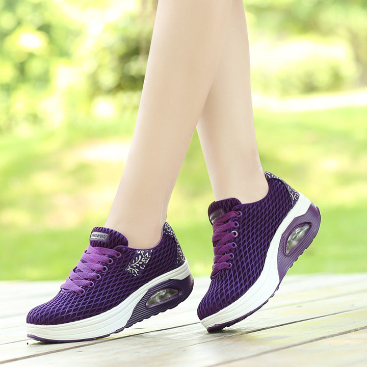 Women's breathable mesh comfort sneakers with air cushioning and ergonomic wedge sole Mune Fashion