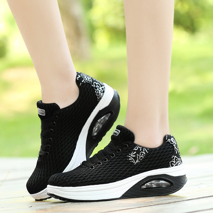 Women's breathable mesh comfort sneakers with air cushioning and ergonomic wedge sole Mune Fashion