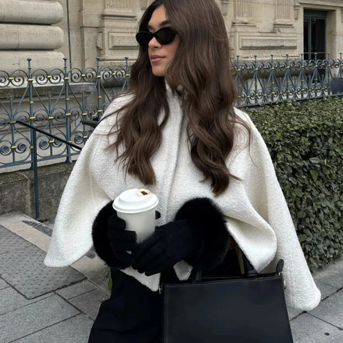 Mune | High Neck Cape Coat Elegant A-Line Swing Jacket