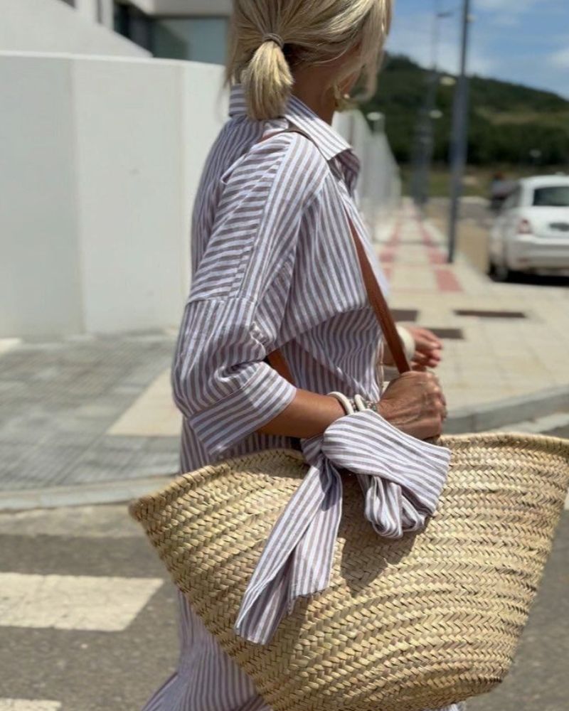 Women Timeless Striped Summer Shirt Dress