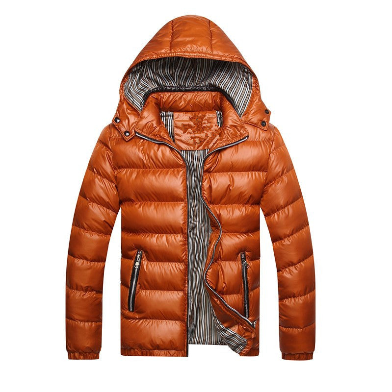 Men's quilted hooded jacket with shiny nylon look and contrasting zippers Mune Fashion