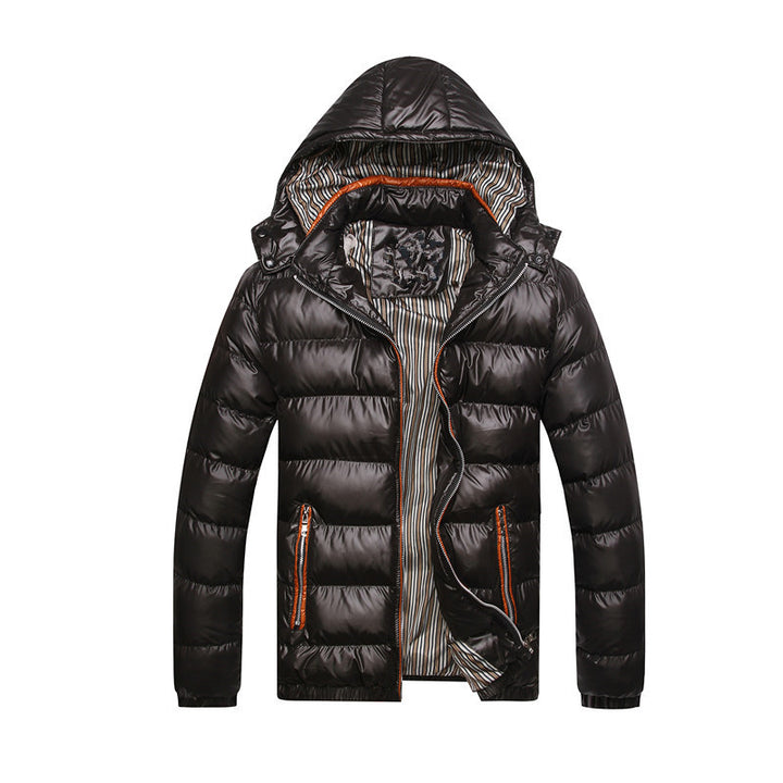 Men's quilted hooded jacket with shiny nylon look and contrasting zippers Mune Fashion
