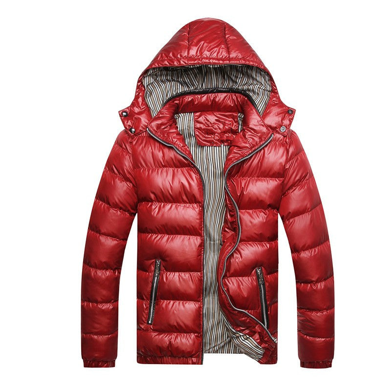 Men's quilted hooded jacket with shiny nylon look and contrasting zippers Mune Fashion