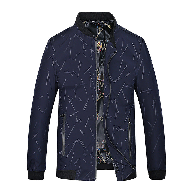 Men's Lightweight Bomber Jacket with Abstract Allover Print, Zipper Pockets and Patterned Satin Lining Mune Fashion