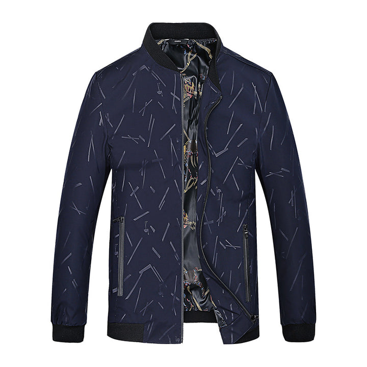 Men's Lightweight Bomber Jacket with Abstract Allover Print, Zipper Pockets and Patterned Satin Lining Mune Fashion