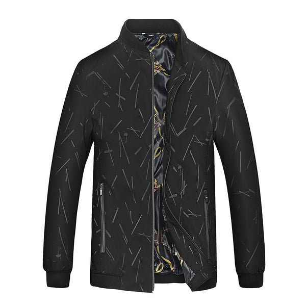 Men's Lightweight Bomber Jacket with Allover Stripe Pattern, Glossy Print Lining, and Zipper Pockets Mune Fashion