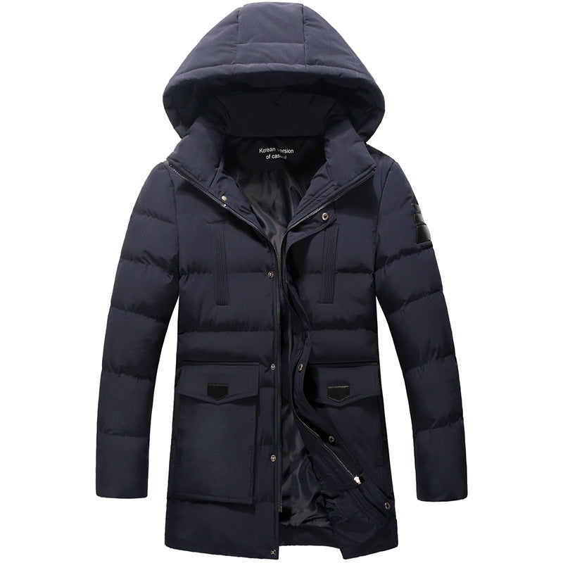 Men Mid-Length Quilted Parka with Hood and Windproof Thermal Insulation Mune Fashion