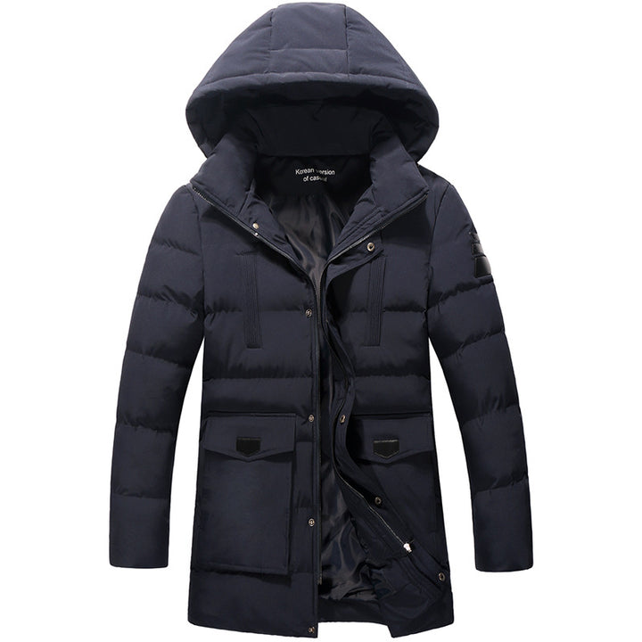 Men Mid-Length Quilted Parka with Hood and Windproof Thermal Insulation Mune Fashion