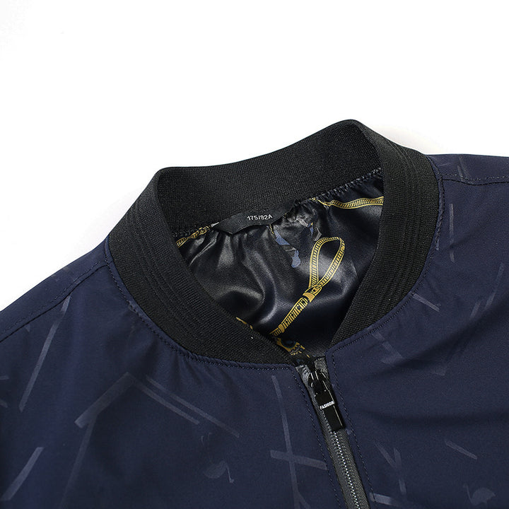 Men's Lightweight Bomber Jacket with Abstract Allover Print, Zipper Pockets and Patterned Satin Lining Mune Fashion