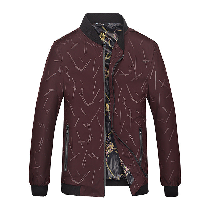 Men's Lightweight Bomber Jacket with Abstract Allover Print, Zipper Pockets and Patterned Satin Lining Mune Fashion