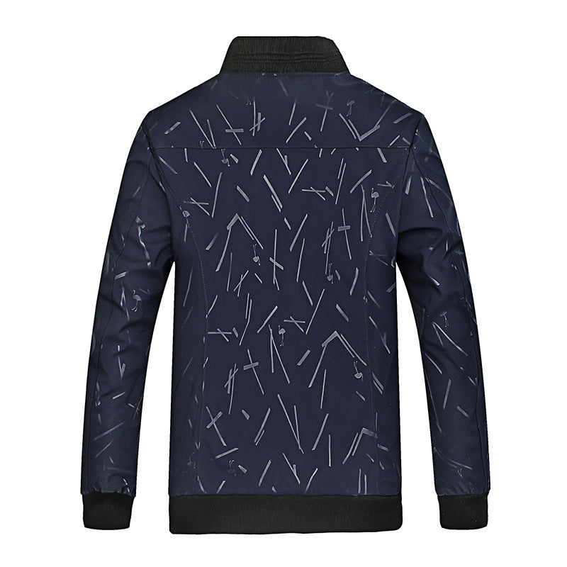 Men's Lightweight Bomber Jacket with Abstract Allover Print, Zipper Pockets and Patterned Satin Lining Mune Fashion