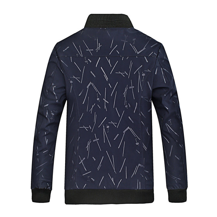 Men's Lightweight Bomber Jacket with Abstract Allover Print, Zipper Pockets and Patterned Satin Lining Mune Fashion