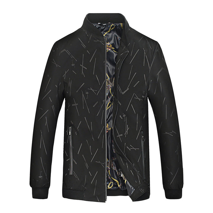 Men's Lightweight Bomber Jacket with Abstract Allover Print, Zipper Pockets and Patterned Satin Lining Mune Fashion