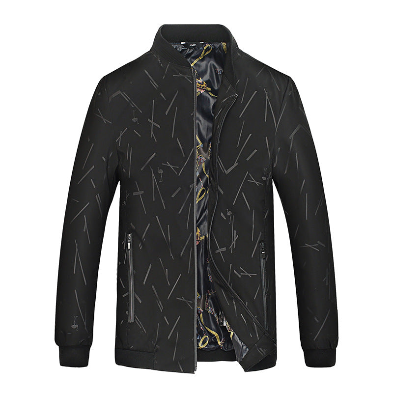 Men's Lightweight Bomber Jacket with Allover Stripe Pattern, Glossy Print Lining, and Zipper Pockets Mune Fashion