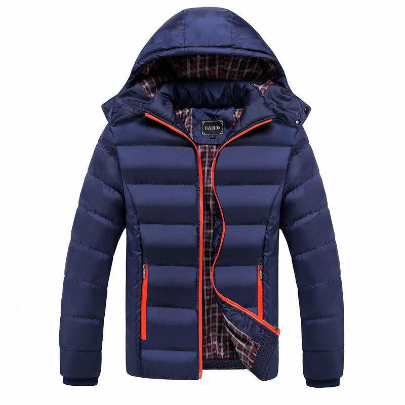 Men's Quilted Hooded Jacket with Checkered Lining and Contrast Zipper Mune Fashion
