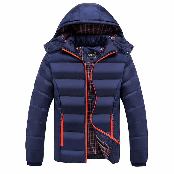 Men's Quilted Hooded Jacket with Checkered Lining and Contrast Zipper Mune Fashion