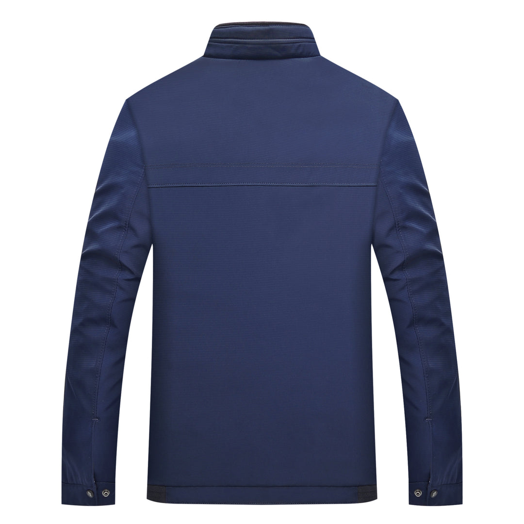 Men's Slim Stand Collar Transition Jacket with Zipper, Water-Repellent Outer Surface and Geometric Lining Mune Fashion