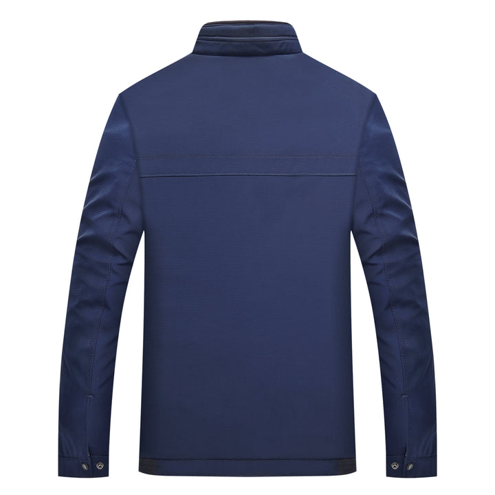 Men's Slim Stand Collar Transition Jacket with Zipper, Water-Repellent Outer Surface and Geometric Lining Mune Fashion