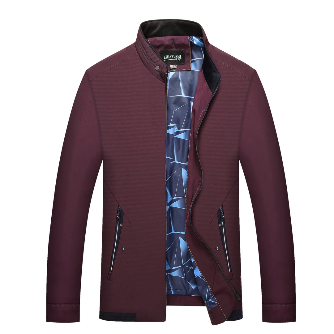 Men's Slim Stand Collar Transition Jacket with Zipper, Water-Repellent Outer Surface and Geometric Lining Mune Fashion
