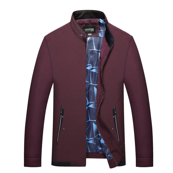 Men's Slim Stand Collar Transition Jacket with Zipper, Water-Repellent Outer Surface and Geometric Lining Mune Fashion