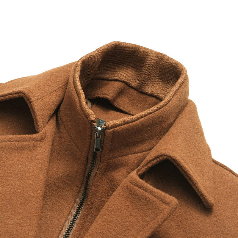 Men's Mid-length Wool Blend Short Coat with Integrated Quilted Inner Jacket and Shirt Collar Mune Fashion