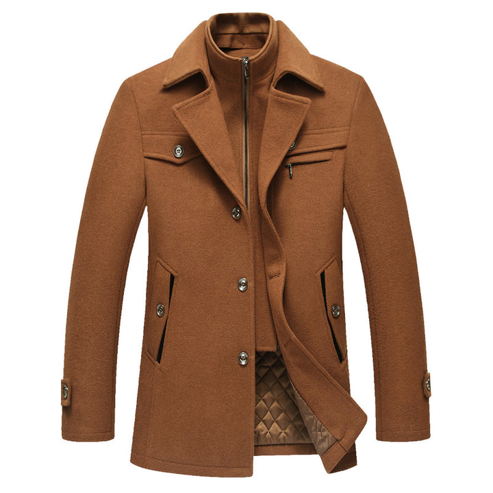 Men's Wool Blend Short Coat with Integrated Quilted Inner Jacket and Shirt Collar Mune Fashion