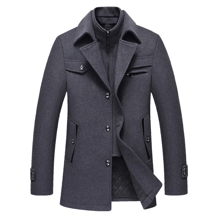 Men's Wool Blend Short Coat with Integrated Quilted Inner Jacket and Shirt Collar Mune Fashion