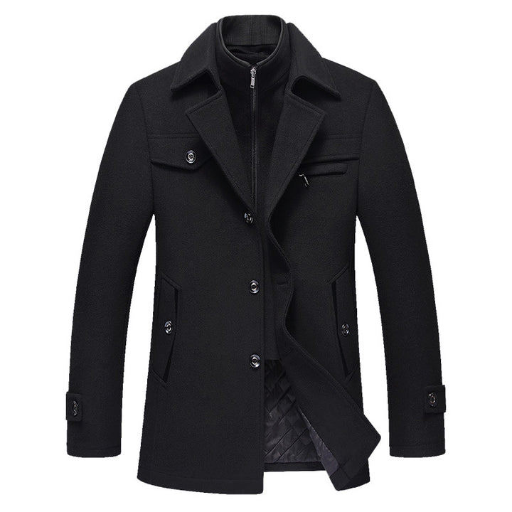 Men's Wool Blend Short Coat with Integrated Quilted Inner Jacket and Shirt Collar Mune Fashion