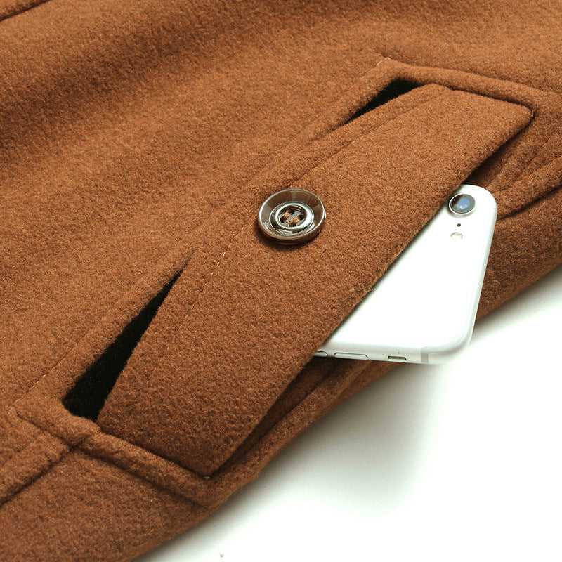 Men's Wool Blend Short Coat with Integrated Quilted Inner Jacket and Shirt Collar Mune Fashion