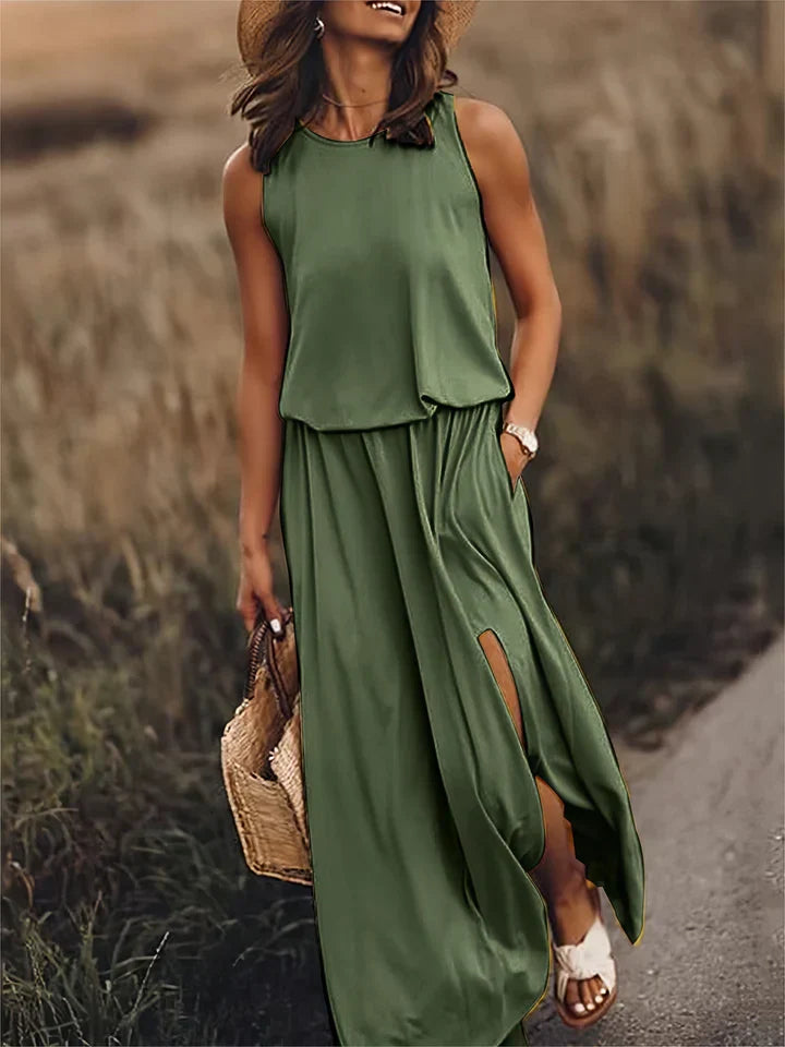 women solid color maxi dress