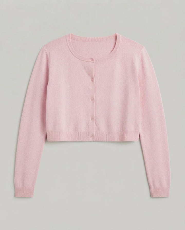 Women's Short Cut-Out Cropped Cardigan with Two-tone Layering Look and Button Placket Mune Fashion