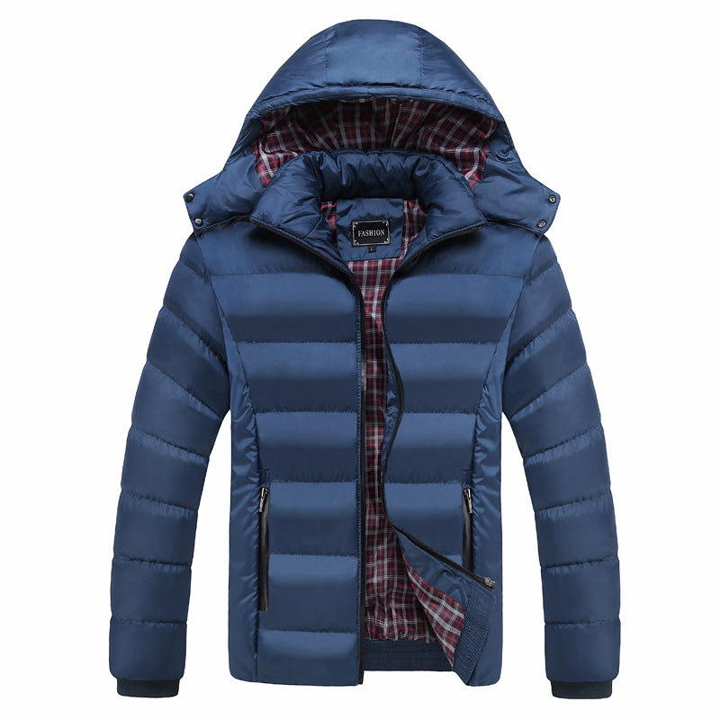 Men's Quilted Hooded Jacket with Checkered Lining and Contrast Zipper Mune Fashion