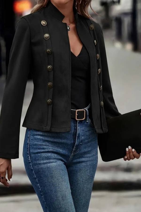 Mune | Collar Open Front Button Decor Jacket