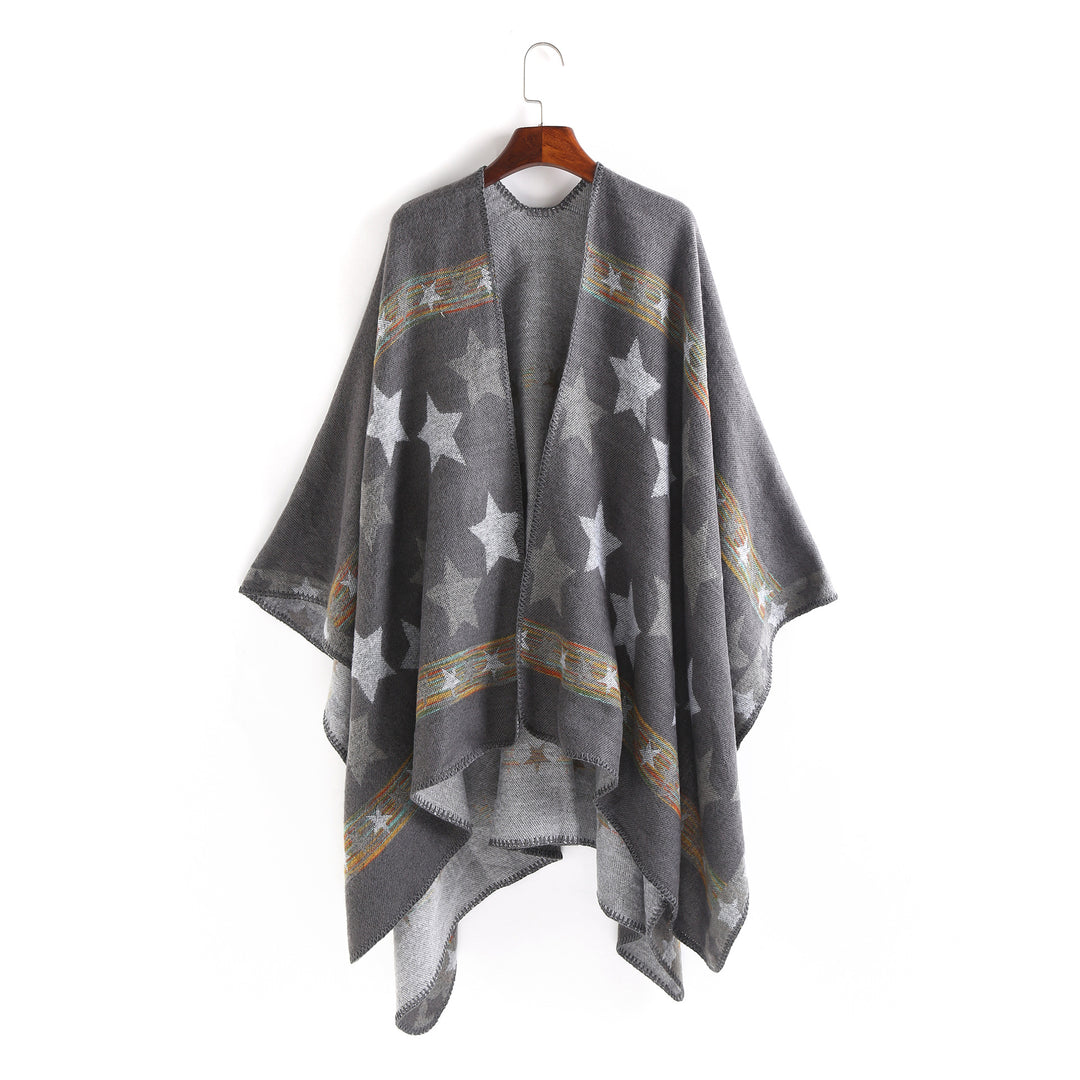 Women's Jacquard Ruana Poncho with star jacquard and softly falling oversized silhouette Mune Fashion