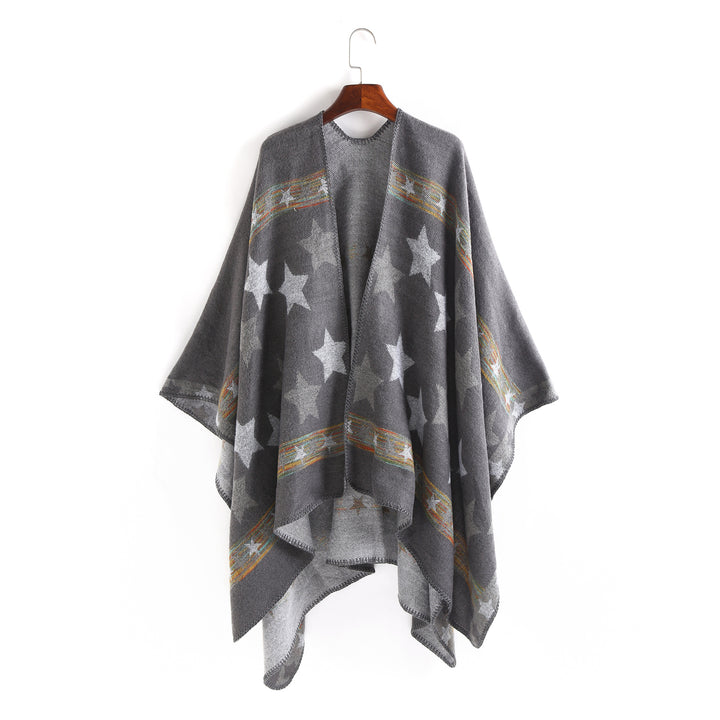 Women's Jacquard Ruana Poncho with star jacquard and softly falling oversized silhouette Mune Fashion