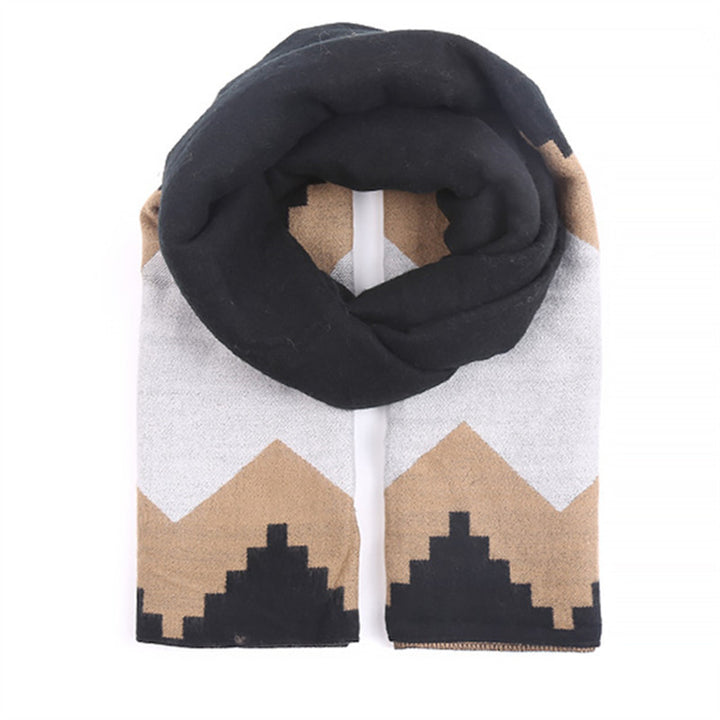 Women's oversized fine knit scarf with geometric jacquard and soft drape