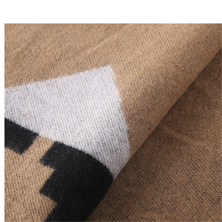 Women's oversized fine knit scarf with geometric jacquard and soft drape