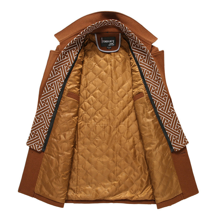 Men's mid-length wool blend coat with quilted inner jacket, shoulder flaps, and zip-up chest pocket Mune Fashion