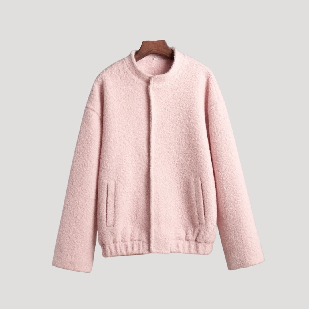 Mune | Women's Boucle Teddy Bomber Jacket pink with zipper